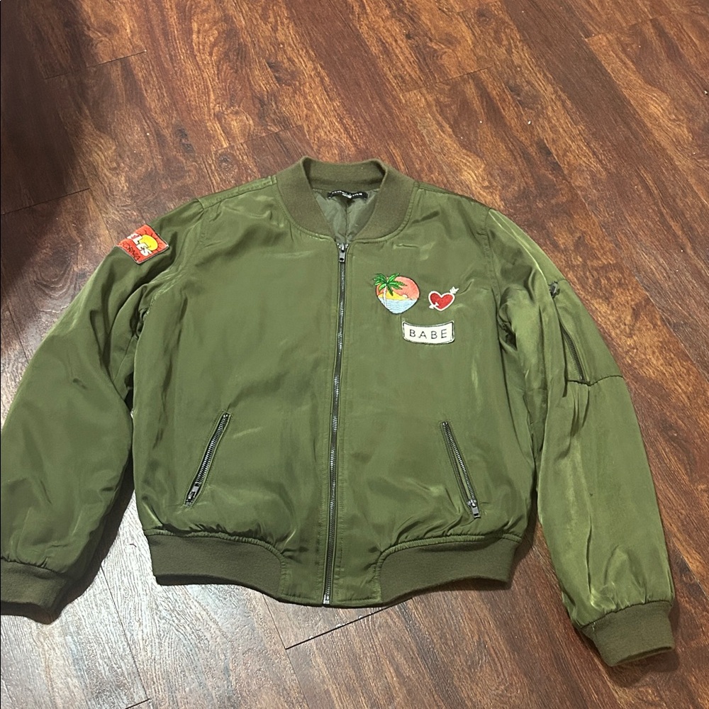 Kendall & Kylie Olive Bomber Jacket with Patches